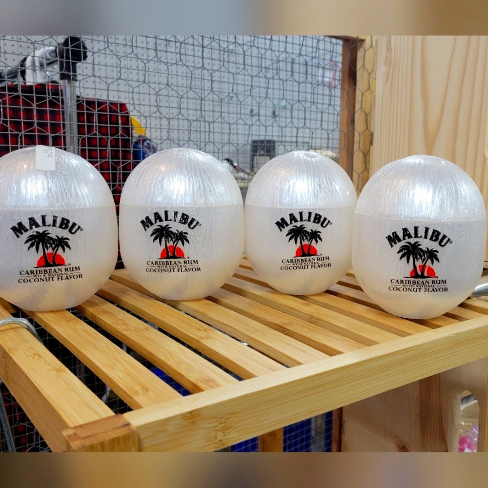 Malibu Rum coconut drink cups. Set of 4